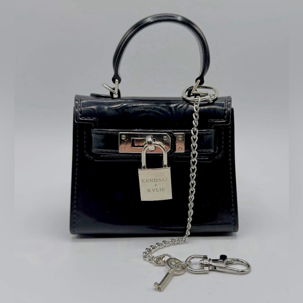 KENDALL & KYLIE Faux Leather Silicone Mini Crossbody Handbag Turn Lock Black